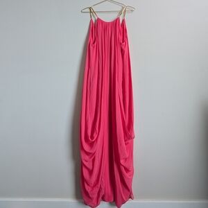 Trina Turk Bright Pink Maxi Dress with Gold Straps